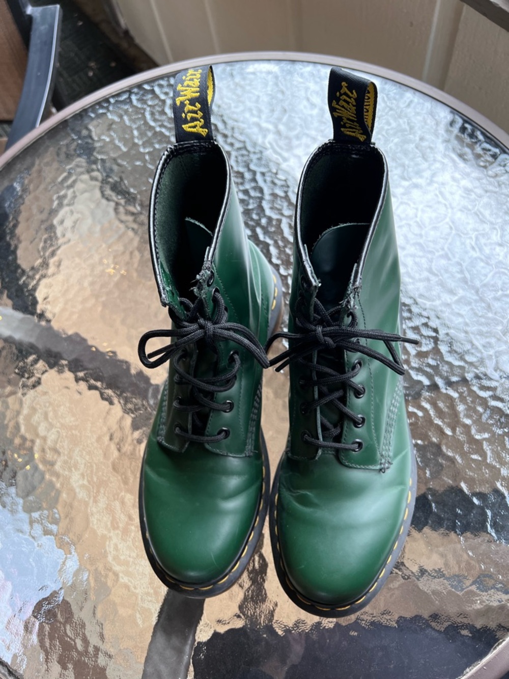 Dr. Martens Leather Lace-up Boot - Green with Yellow Stitching - Picture 14 of 14